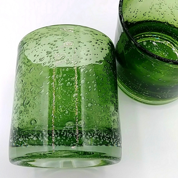 2 Bubble Highball Glasses by Artland Iris. Hand Blown. Dark Green. - Picture 4 of 8